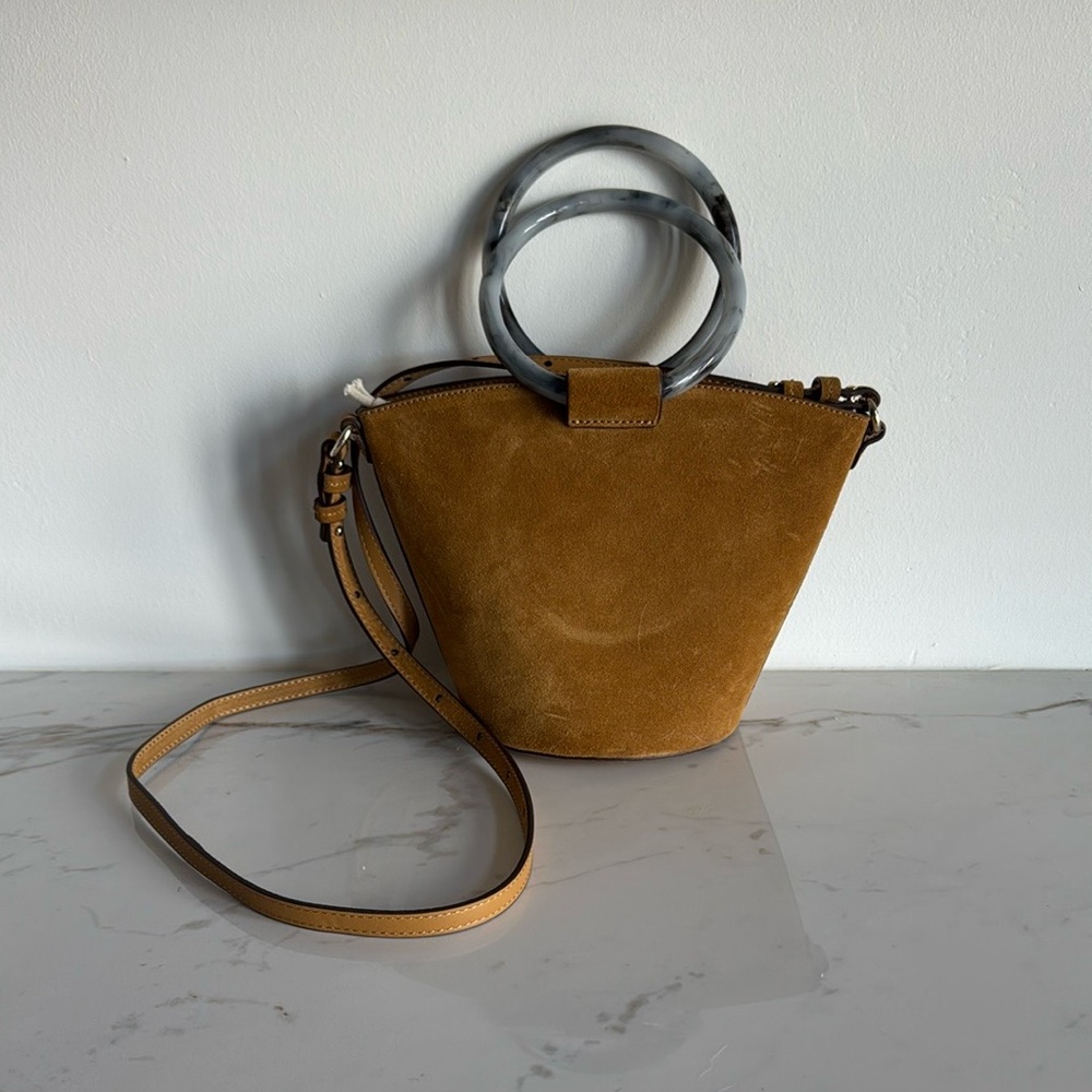 Banana Republic Brown Suede Handbag with Marble Handle